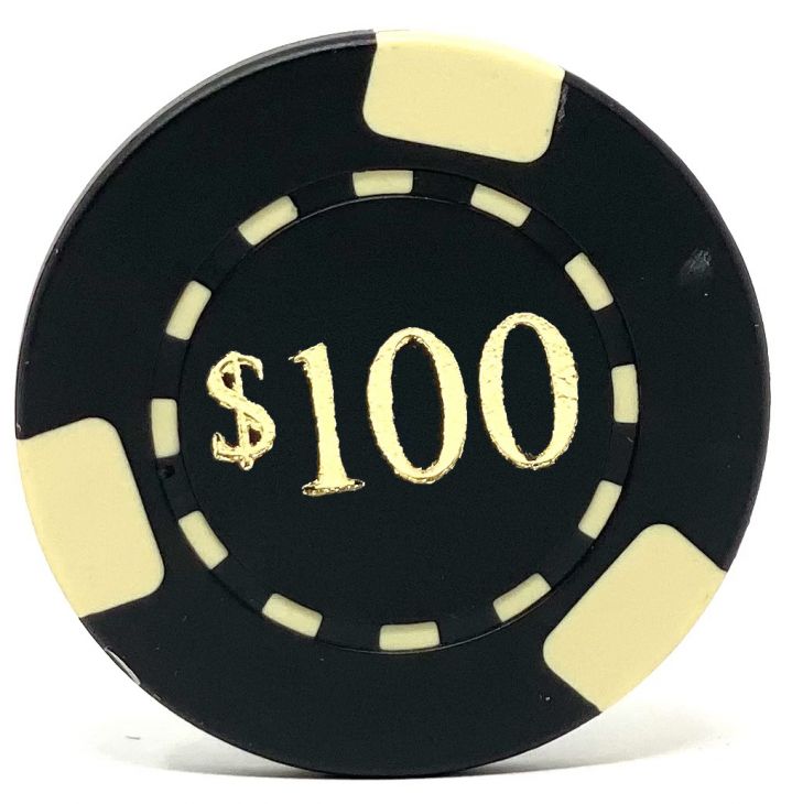 Poker Chips: 3 Edge Spot, 8.5 Gram, Pre-Denominated both sides, $100, Black main image